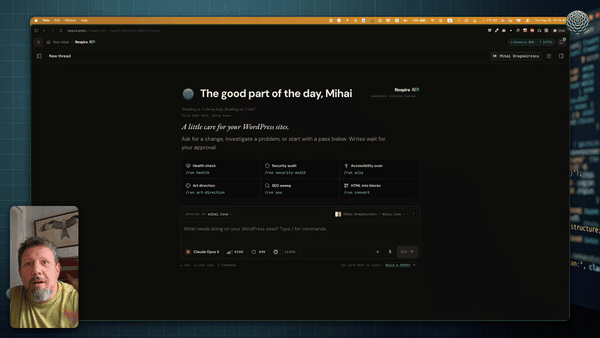 Respira AER turning a designed HTML page into native Divi 5 blocks, then checking the rendered result