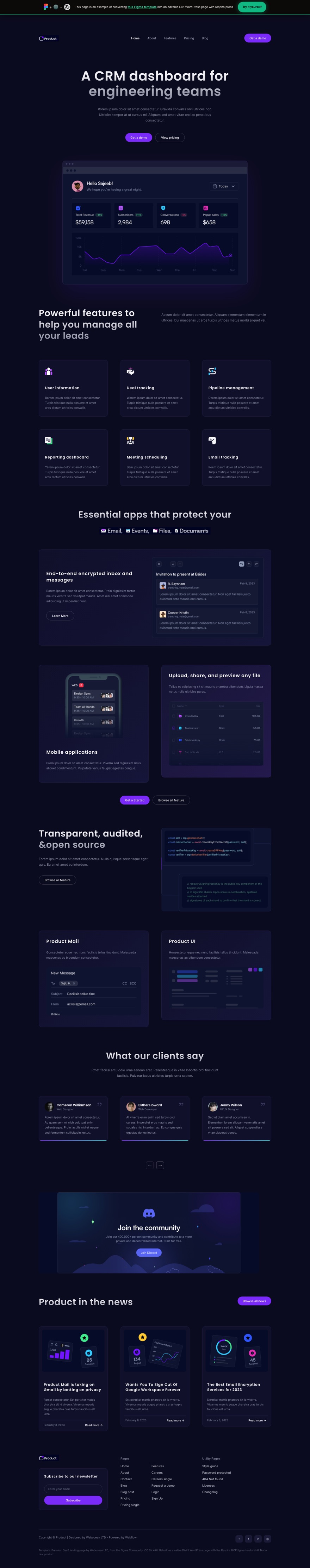 The Midnight CRM design live as a Divi 5 page
