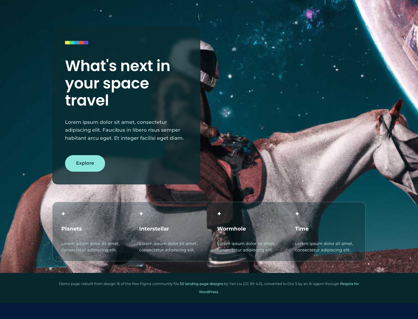 The Dark cosmic design live as a Divi 5 page
