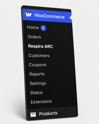 Respira ARC inside the WooCommerce admin menu