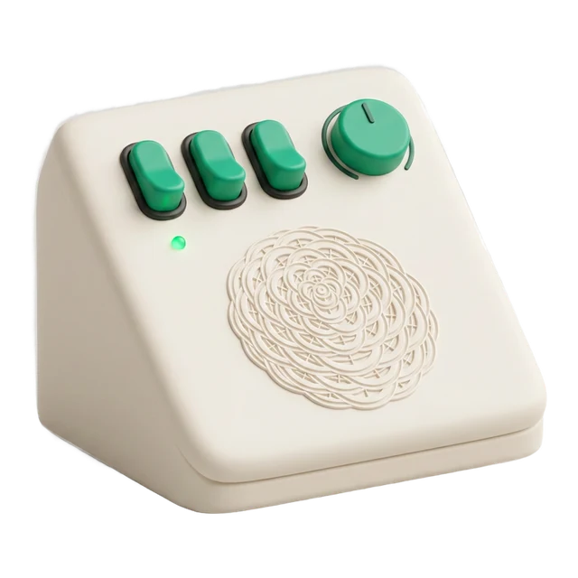The tactile Respira AER control unit with three switches, one dial and a green status light