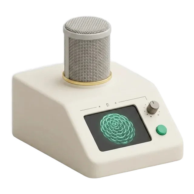 A small microphone module with the Respira mandala on its screen