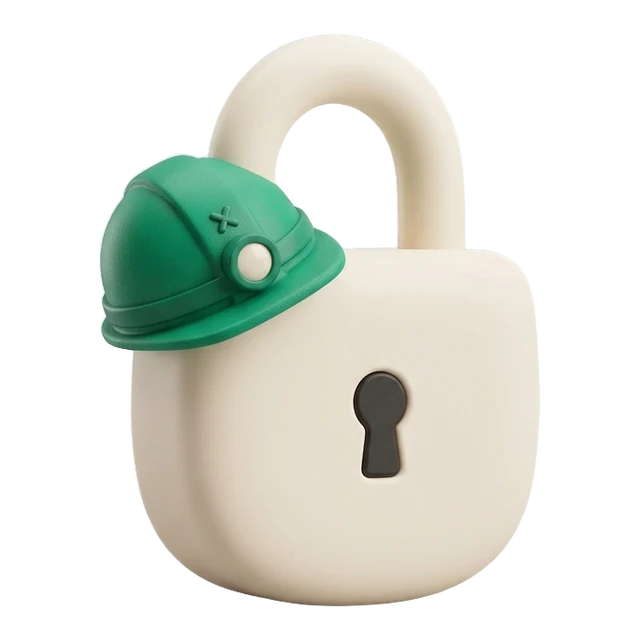 A Respira lock wearing a green safety helmet